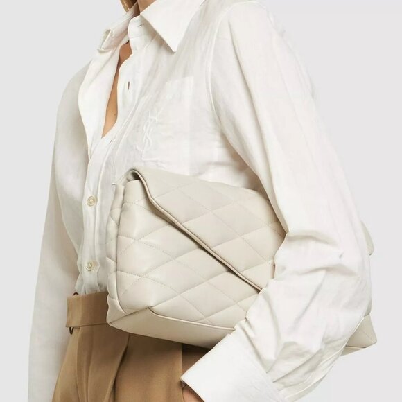 Saint Laurent Puffer Leather Crema Soft Sade Clutch Bag. **LARGE - Picture 13 of 15